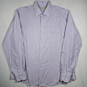 Tommy Bahama Dress Shirt Men's 16.5/36-37 Purple Oxford Pin Striped 100% Cotton‎